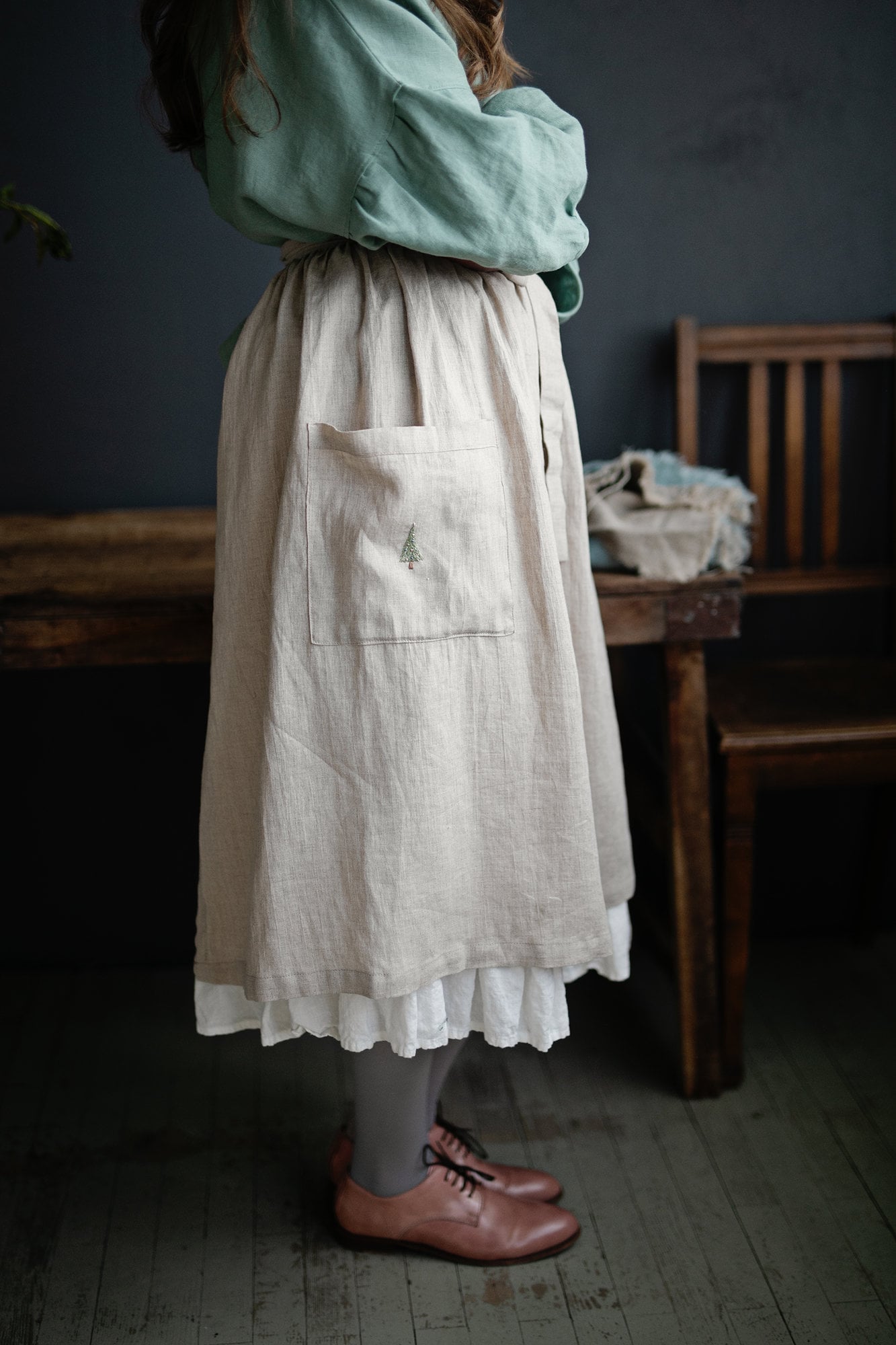 Natural Christmas Linen Apron Skirt