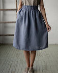 Dusty Blue Classic Midi Linen Skirt