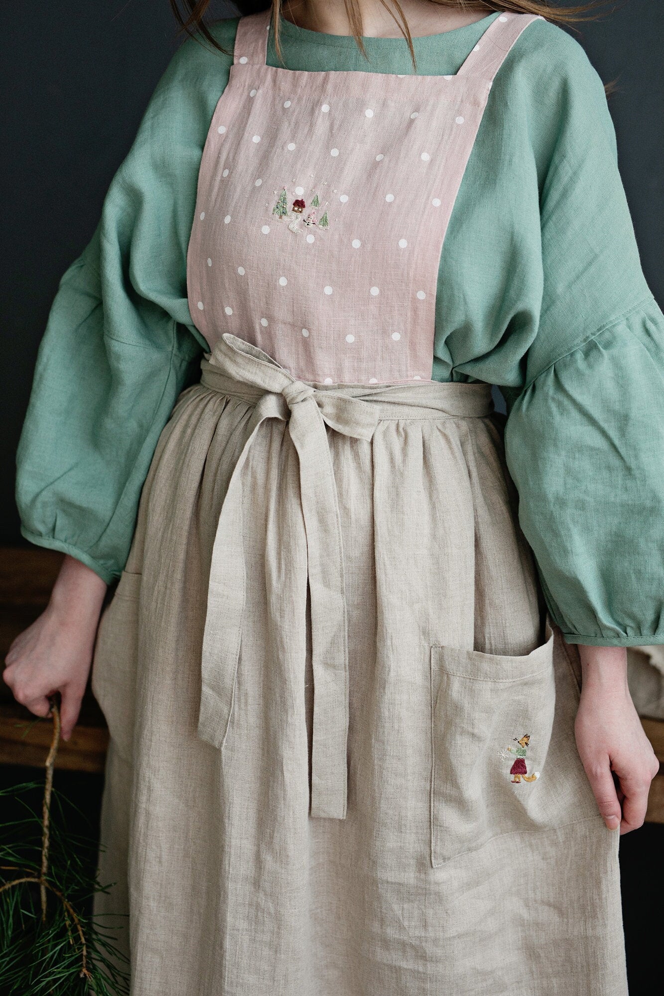 Natural Christmas Linen Apron Skirt